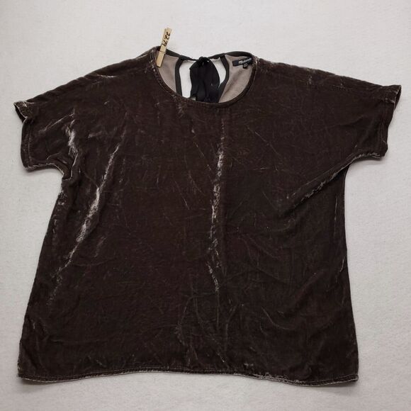 Madewell Short Sleeve Casual Crew Neck Suede Shirt Womens Size 2XS Brown - Picture 2 of 7